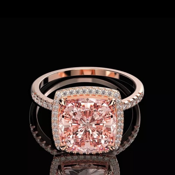 Morganite lab diamond Statement Ring, Morganite Lab Created Cocktail Ring - Picture 3 of 5